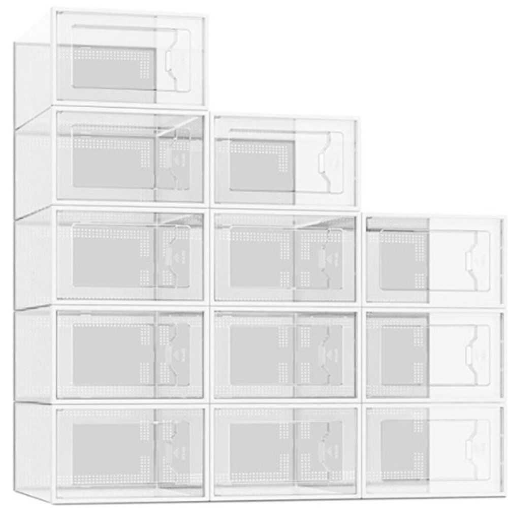 12 Pack Storage Box, Clear Plastic Stackable Organizer for Shoes/Toys
